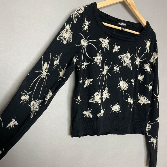 Hot Topic Sweater Black Bug Intarsia Knit Girls Juniors Medium Cropped Insects - Picture 13 of 13
